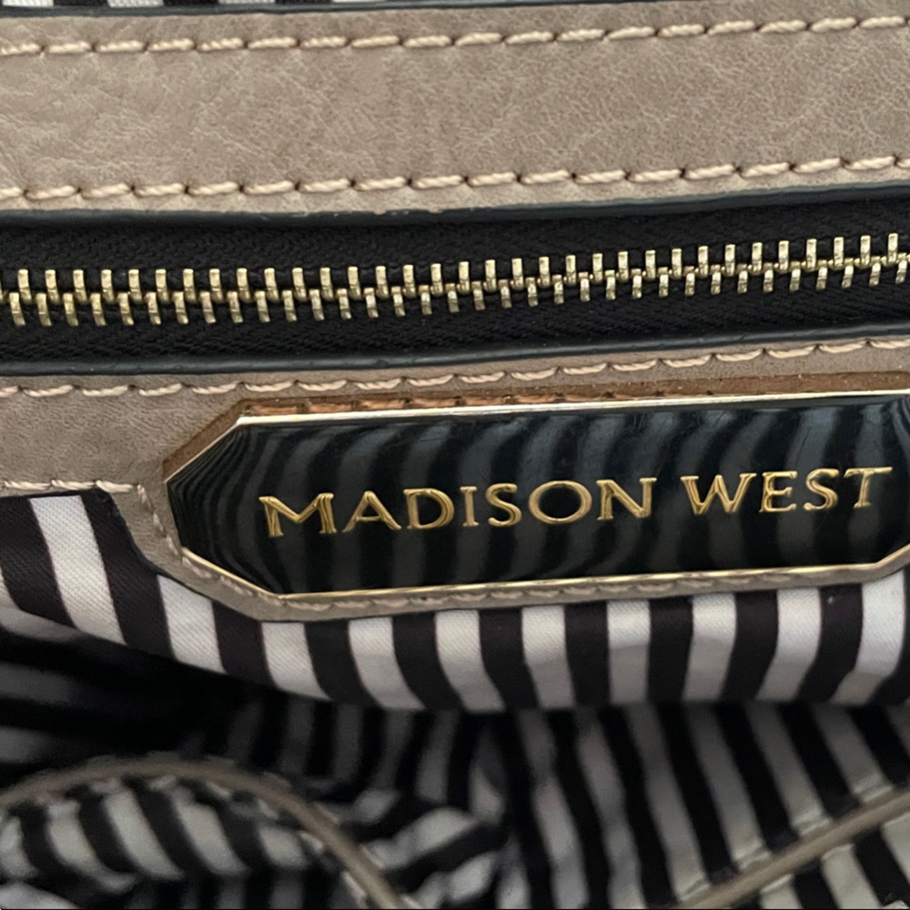 Madison West Black and Beige Striped Handbag
